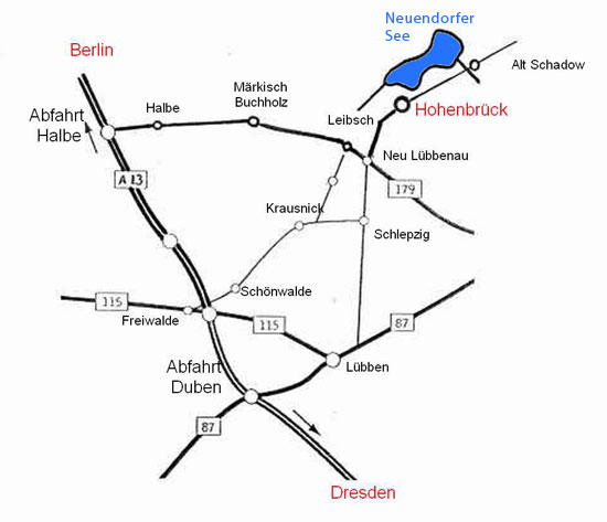Anfahrt nach Hohenbr&uuml;ck am Neuendorfer See